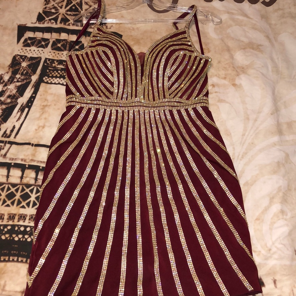 Gold and red homecoming or turnabout dress
